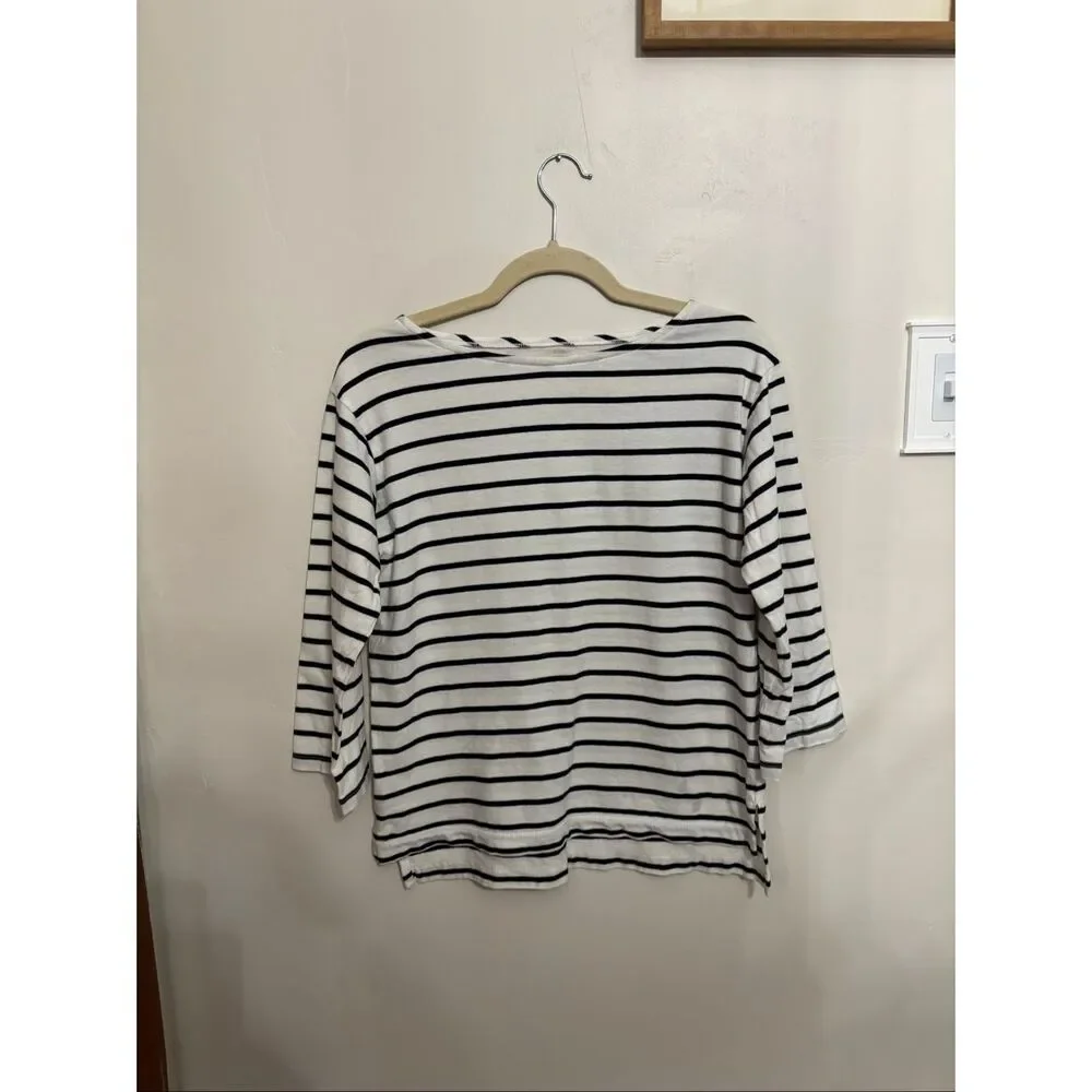 Madewell Striped Boatneck Tee XXS Blue White Nautical 3/4 Sleeve - Picture 3 of 6